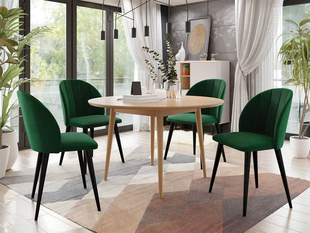 Veneti Jedálenský stôl 100 cm so 4 stoličkami NOWEN 1 - prírodné drevo / čierny / zelený
